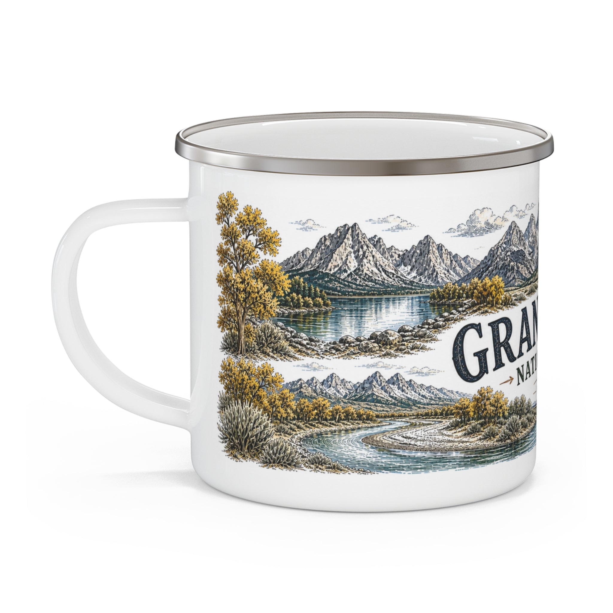 Grand Teton National Park Vintage Enamel Camping Mug | 12oz National Park Hiking Gift