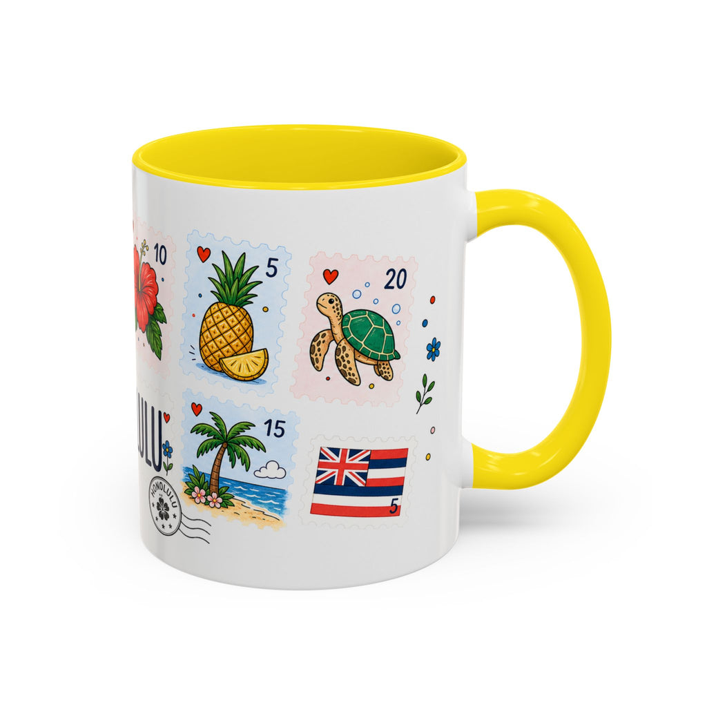 Honolulu Coffee Mug | Postage Stamp Collage Mug | Travel Souvenir Accent Cup 11oz 15oz