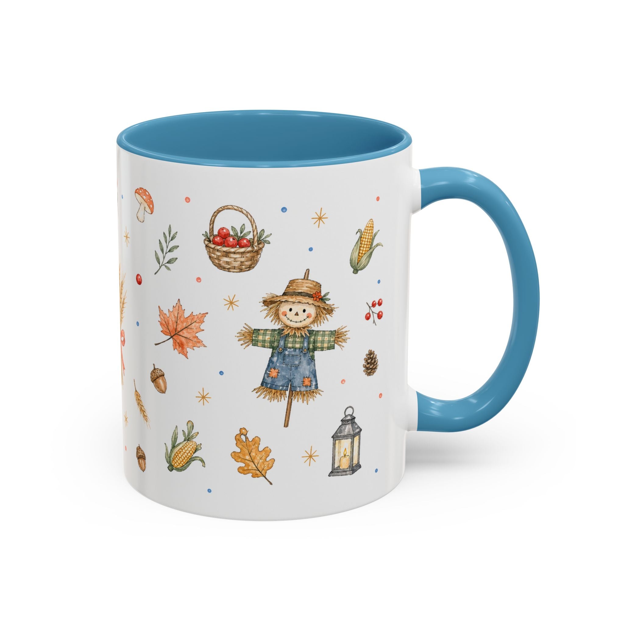 Thanksgiving Mug | Country Harvest Watercolor Gift | Pumpkin Scarecrow Accent Cup 11oz 15oz