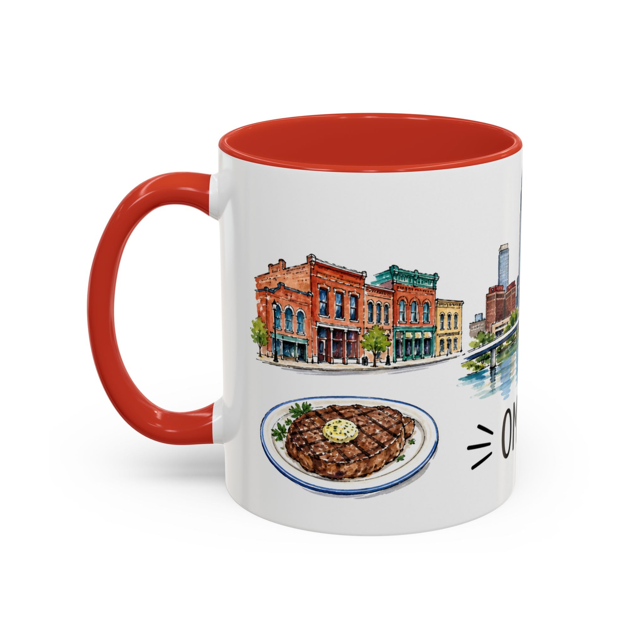 Omaha Illustrated Travel Mug | City Souvenir Accent Coffee Mug | 11oz 15oz Ceramic Cup