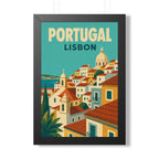 Lisbon Portugal Framed Poster | Vintage Travel Wall Art | Black Walnut White Frame | 16x24 20x30