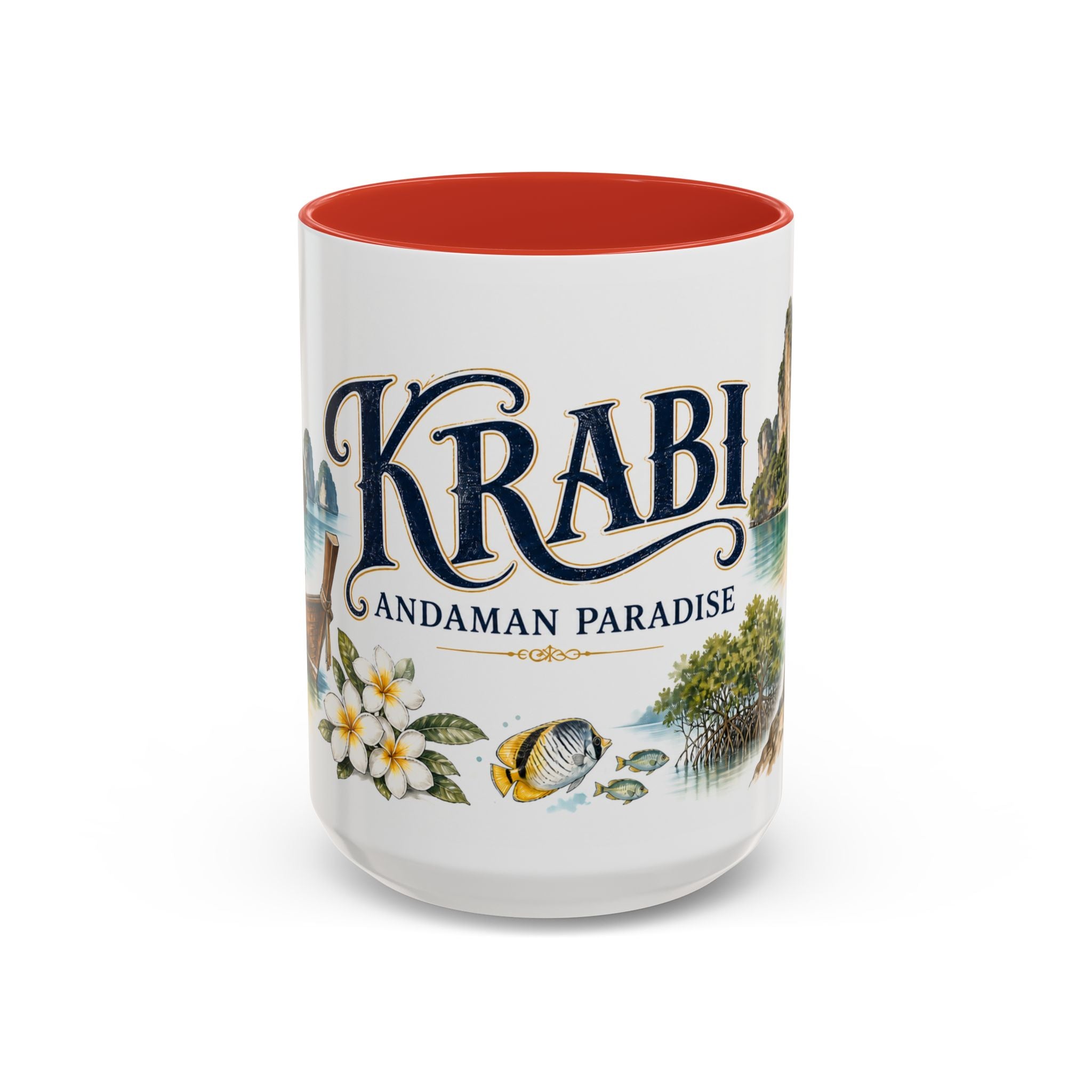 Krabi Coffee Mug | Thailand Travel Souvenir | Vintage Illustrated City Gift | 11 oz 15 oz Accent Mug