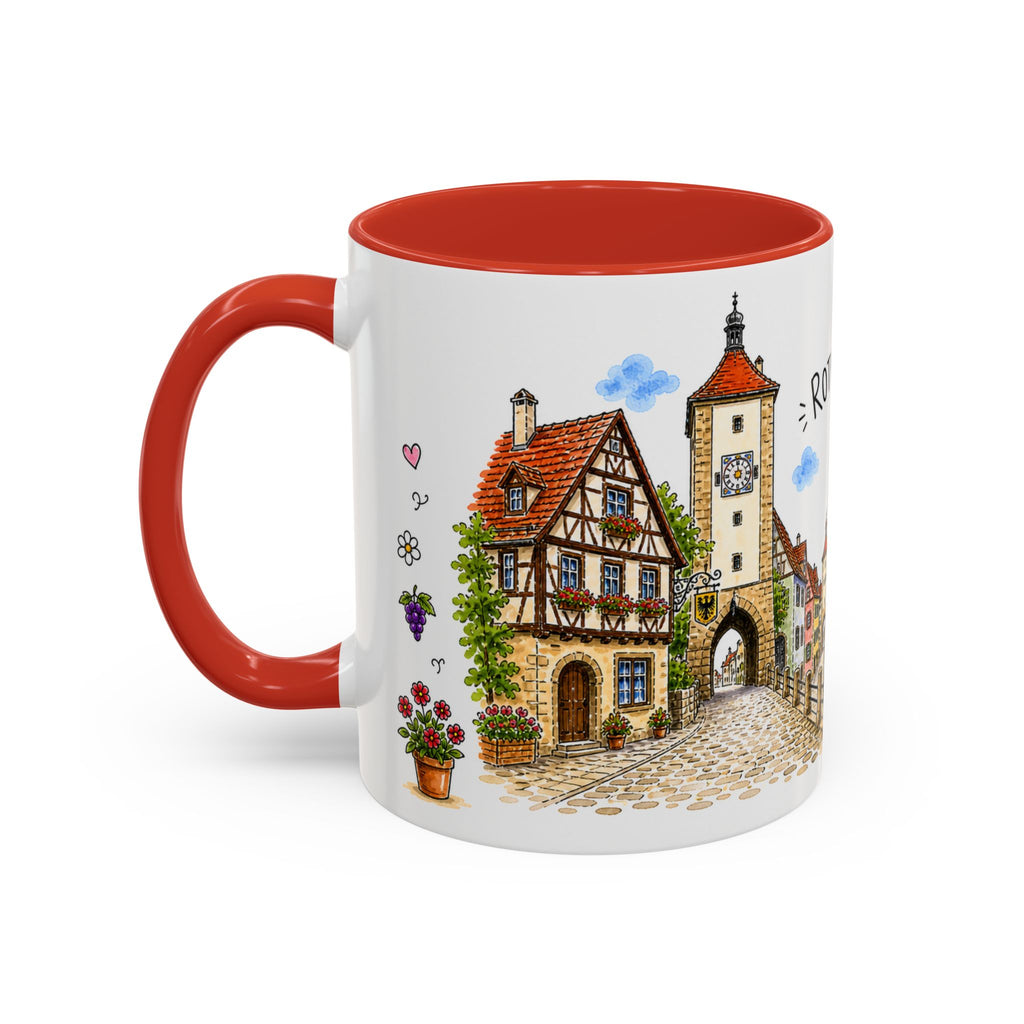 Rothenburg Illustrated Travel Mug | Germany Souvenir Accent Coffee Mug | 11oz 15oz Ceramic Cup