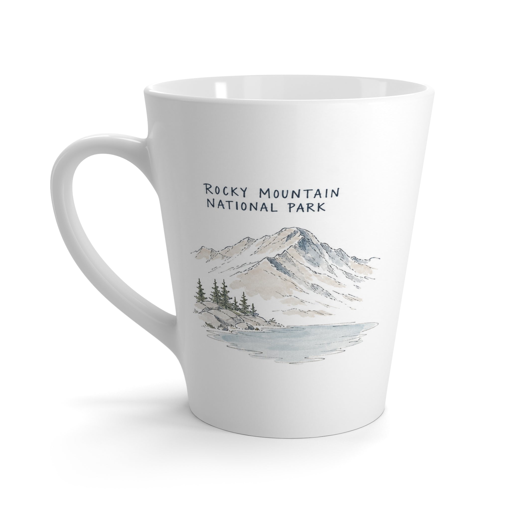 Rocky Mountain National Park Latte Mug | Pastel Watercolor Nature Coffee Cup | 12 oz Travel Souvenir Gift