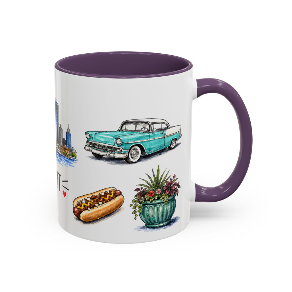 Detroit Illustrated Travel Mug | City Souvenir Accent Coffee Mug | 11oz 15oz Ceramic Cup