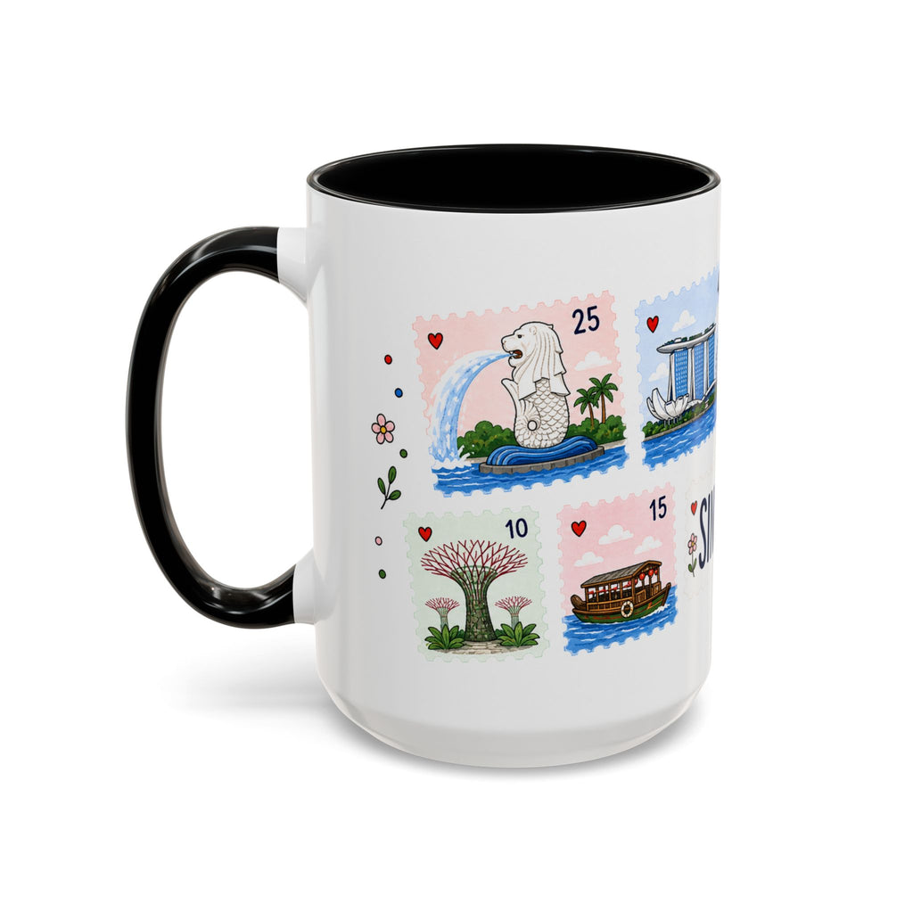 Singapore Coffee Mug | Postage Stamp Collage Mug | Travel Souvenir Accent Cup 11oz 15oz