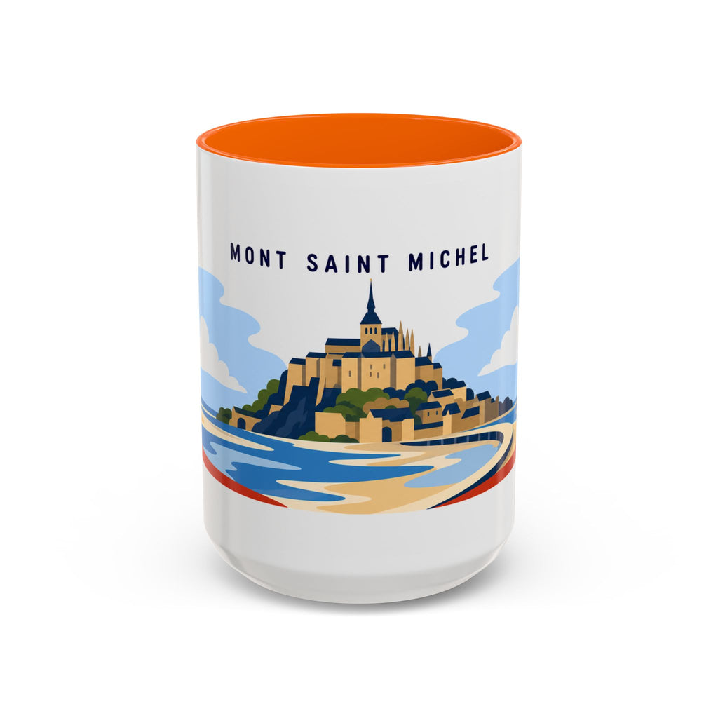Mont Saint Michel Coffee Mug | Travel Destination Souvenir Gift | Accent Color Ceramic 11oz 15oz