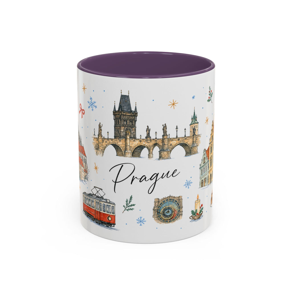 Prague Christmas Mug | Watercolor Travel Souvenir | Holiday Gift | Accent Ceramic Coffee Cup 11oz 15oz