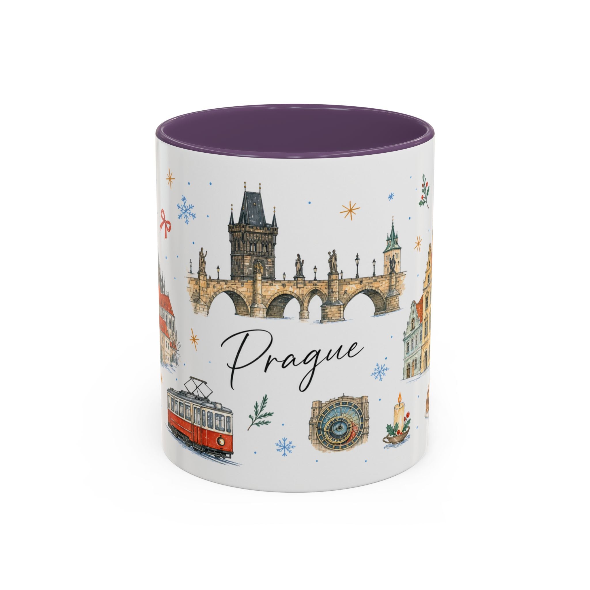 Prague Christmas Mug | Watercolor Travel Souvenir | Holiday Gift | Accent Ceramic Coffee Cup 11oz 15oz