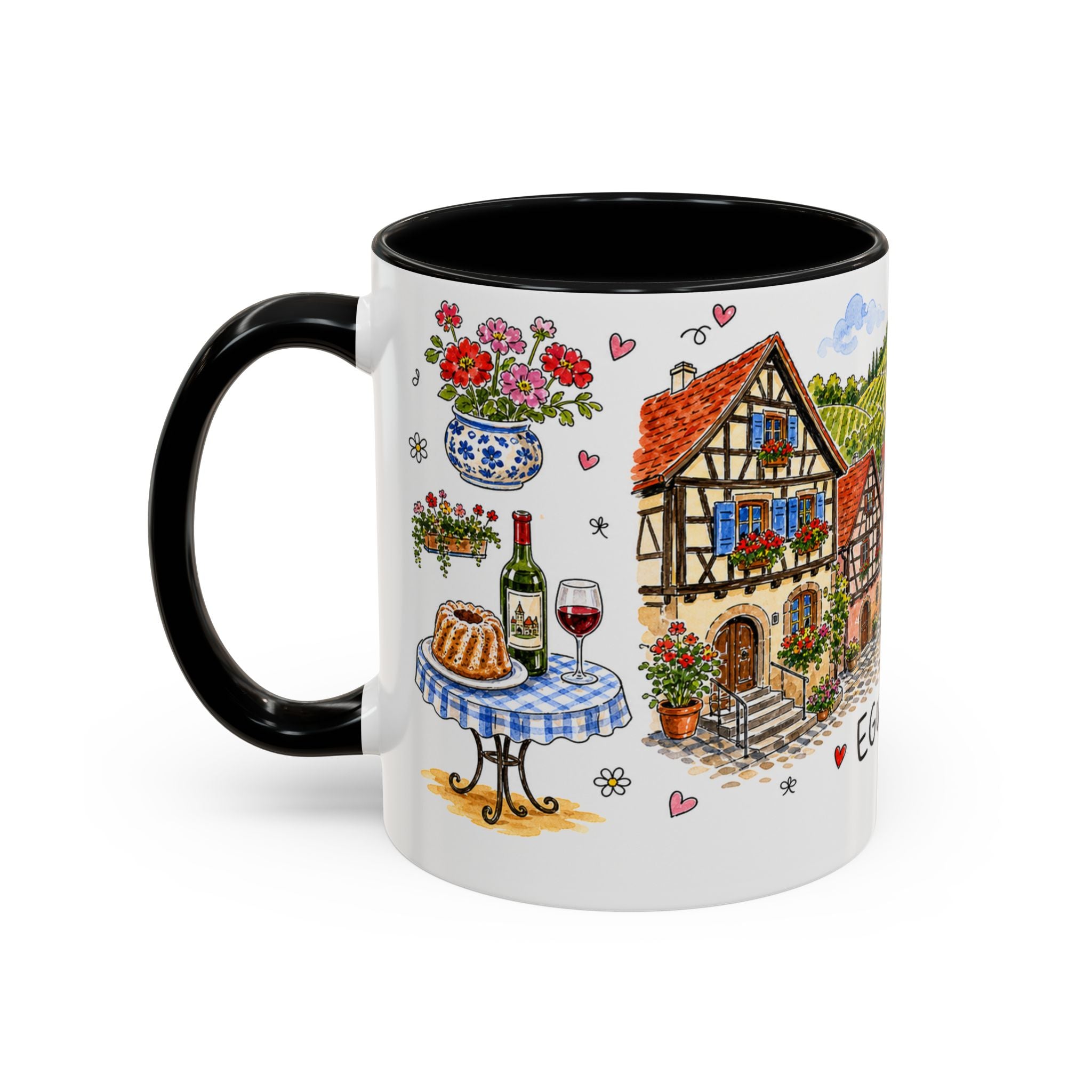 Eguisheim Illustrated Travel Mug | Alsace France Souvenir Accent Coffee Mug | 11oz 15oz Ceramic Cup
