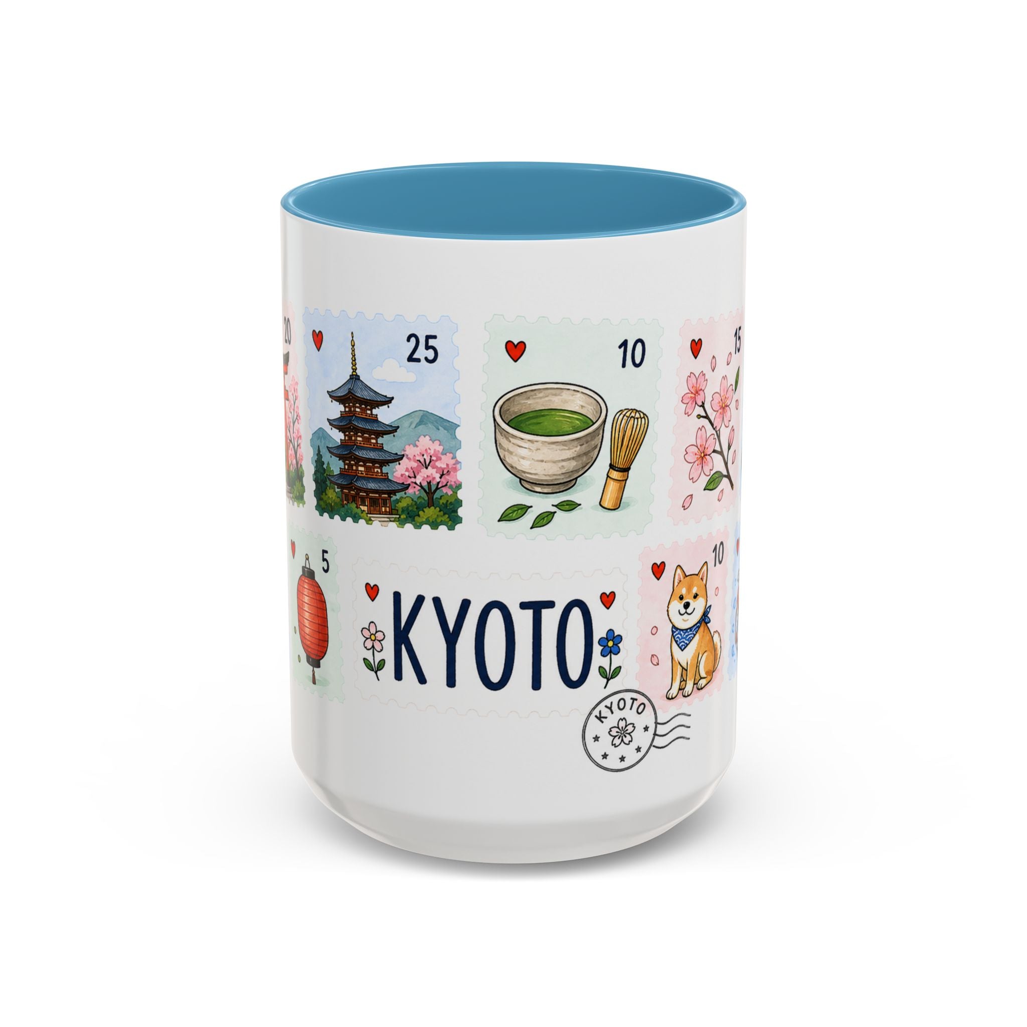 Kyoto Coffee Mug | Postage Stamp Collage Mug | Travel Souvenir Accent Cup 11oz 15oz