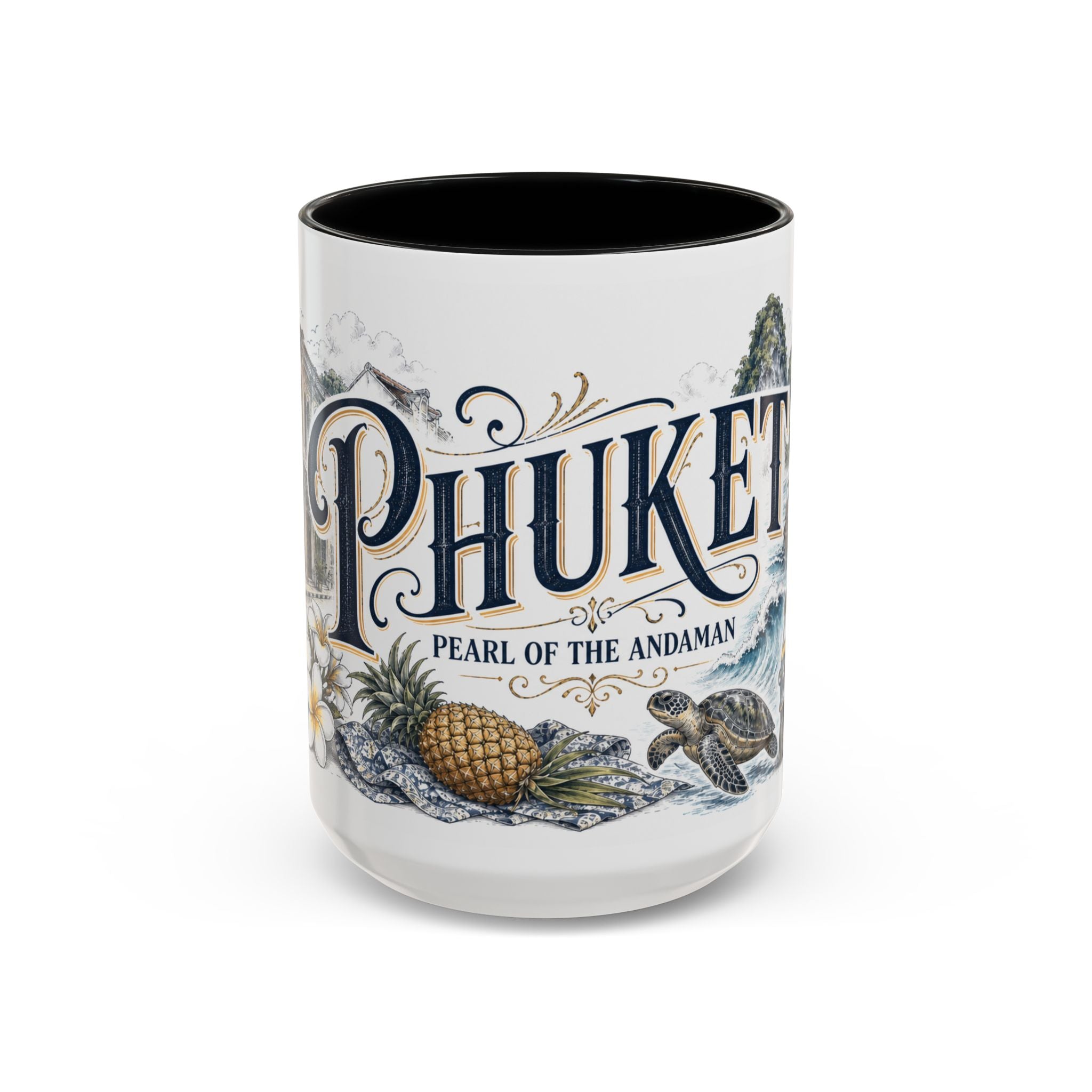 Phuket Coffee Mug | Thailand Travel Souvenir | Vintage Illustrated City Gift | 11 oz 15 oz Accent Mug