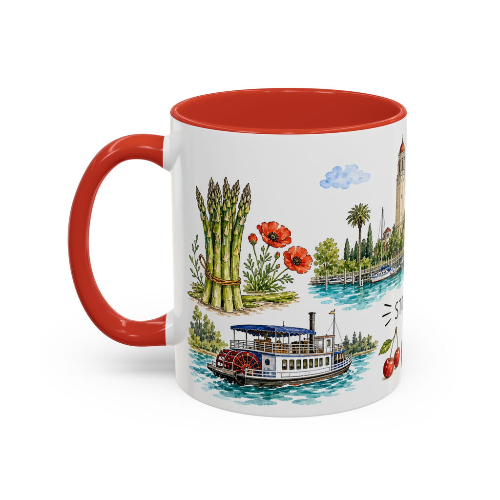 Stockton Illustrated Travel Mug | City Souvenir Accent Coffee Mug | 11oz 15oz Ceramic Cup