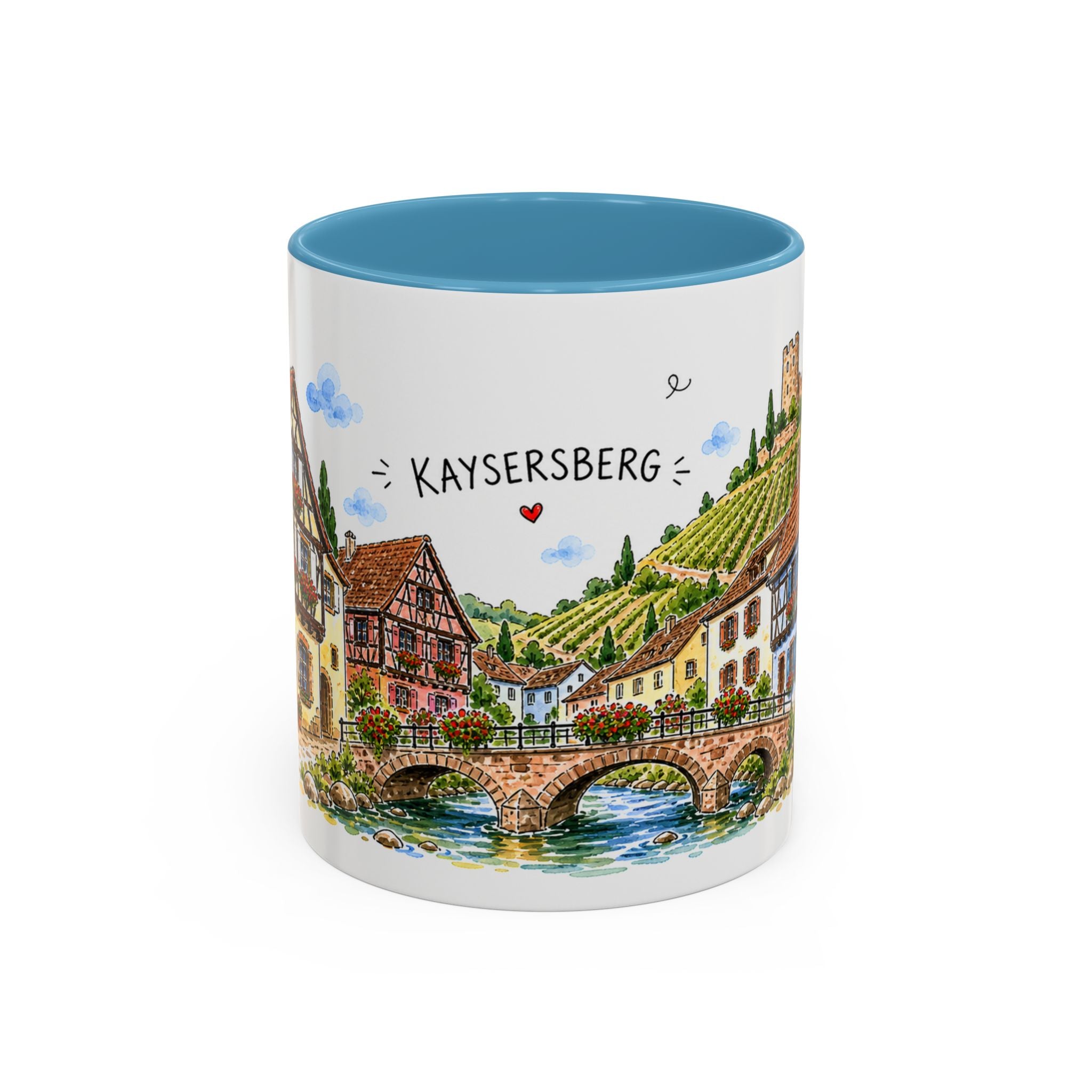 Kaysersberg Illustrated Travel Mug | France Souvenir Accent Coffee Mug | 11oz 15oz Ceramic Cup