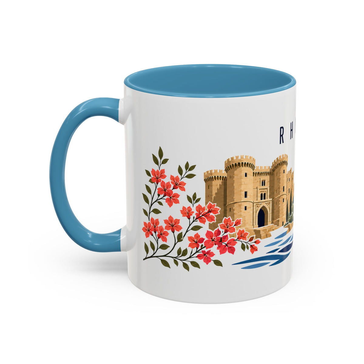 Rhodes Coffee Mug | Greece Travel Souvenir | Porcelain Decal City Gift | 11oz 15oz Accent Mug
