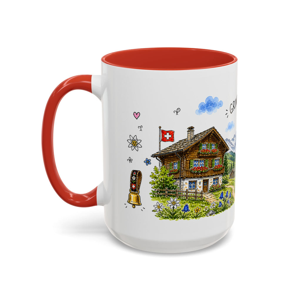 Grindelwald Illustrated Travel Mug | Switzerland Souvenir Accent Coffee Mug | 11oz 15oz Ceramic Cup