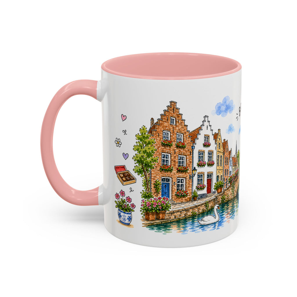 Bruges Illustrated Travel Mug | Belgium Souvenir Accent Coffee Mug | 11oz 15oz Ceramic Cup