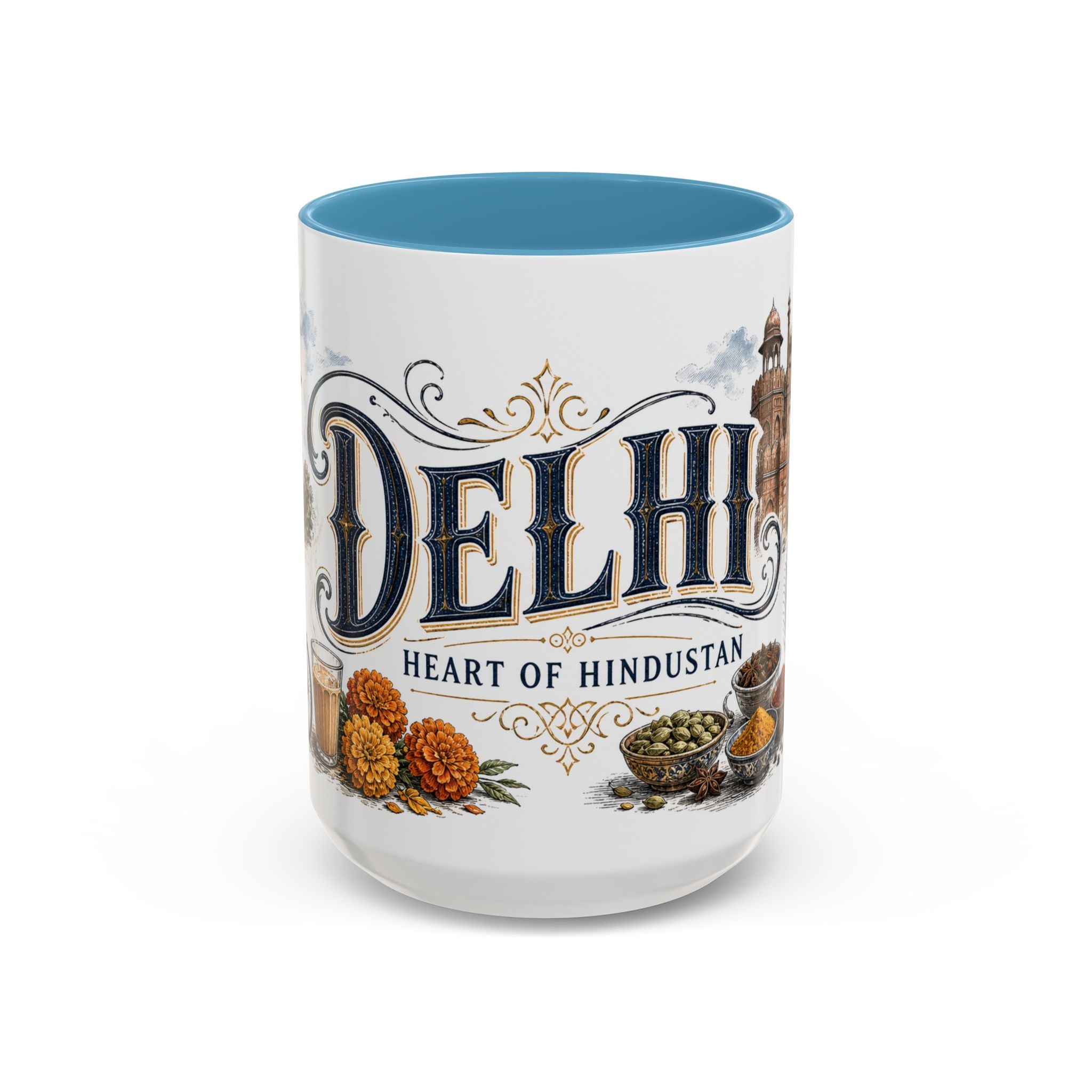 Delhi Coffee Mug | India Travel Souvenir | Vintage Illustrated City Gift | 11 oz 15 oz Accent Mug