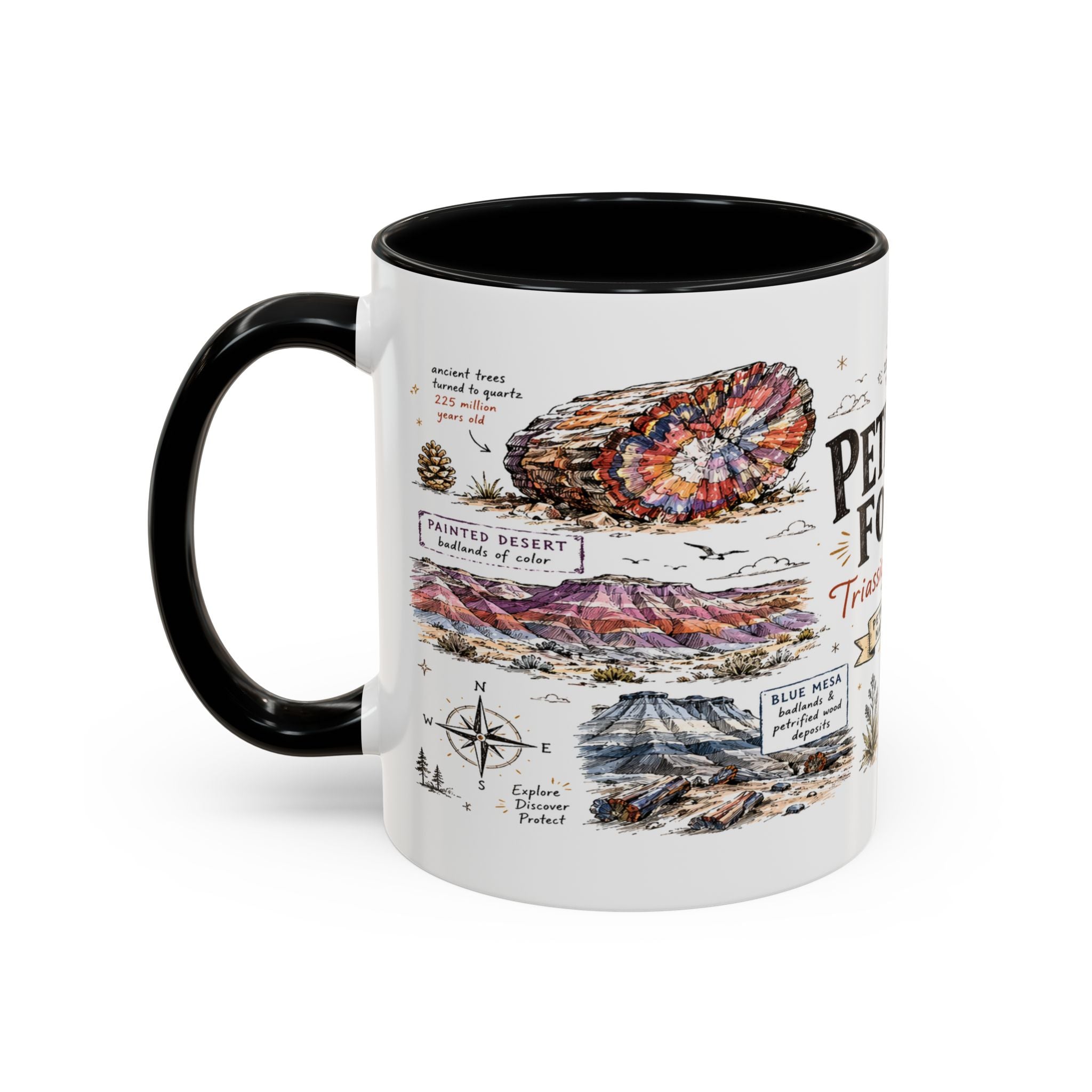 Petrified Forest National Park Coffee Mug | Arizona Painted Desert Fossil Gift | Accent Color Ceramic 11oz 15oz