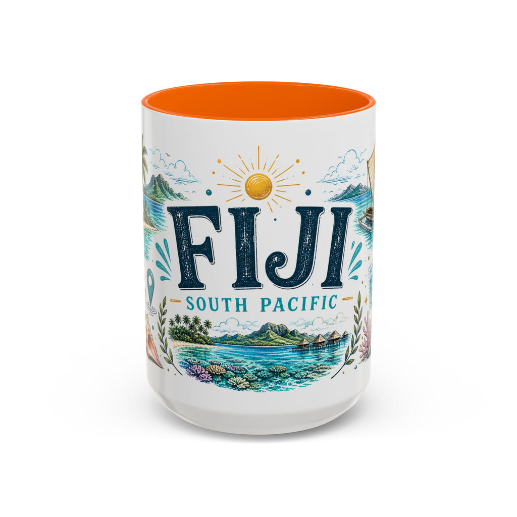Fiji Coffee Mug | Travel Destination Souvenir Gift | Accent Color Ceramic 11oz 15oz