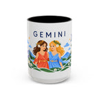 Gemini Zodiac Coffee Mug | Twins and Floral Design | Astrology Birthday Gift | 11 oz 15 oz Ceramic Accent Mug