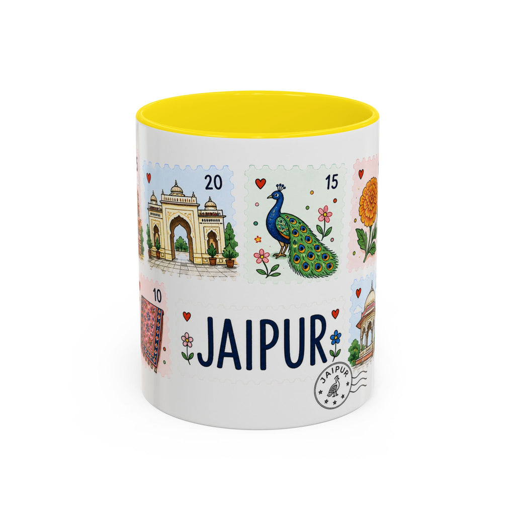 Jaipur Coffee Mug | Postage Stamp Collage Mug | Travel Souvenir Accent Cup 11oz 15oz