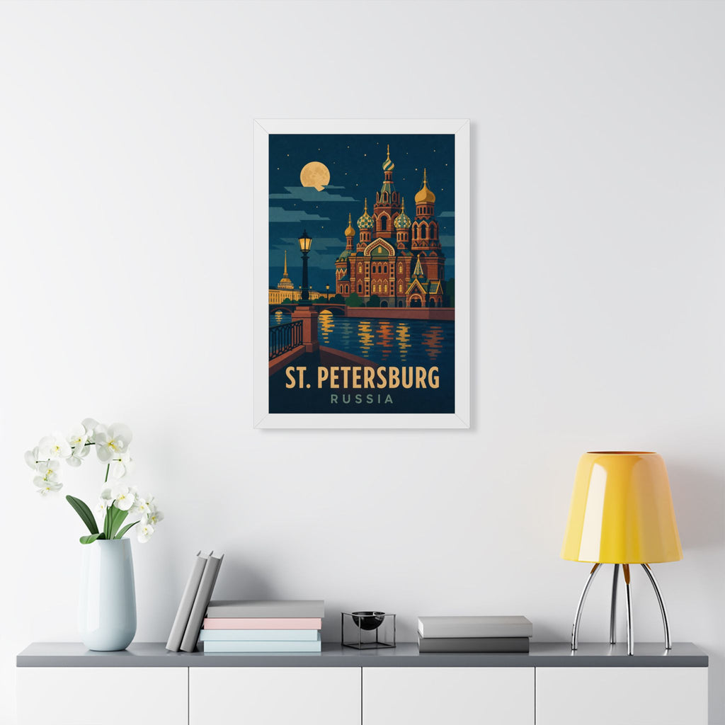 St. Petersburg Russia Framed Poster | Vintage Travel Wall Art | Black Walnut White Frame | 16x24 20x30