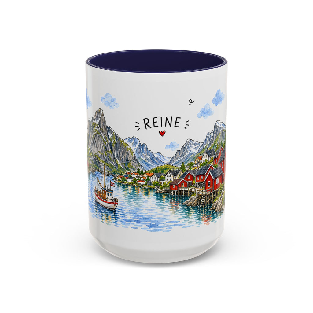 Reine Illustrated Travel Mug | Norway Souvenir Accent Coffee Mug | 11oz 15oz Ceramic Cup