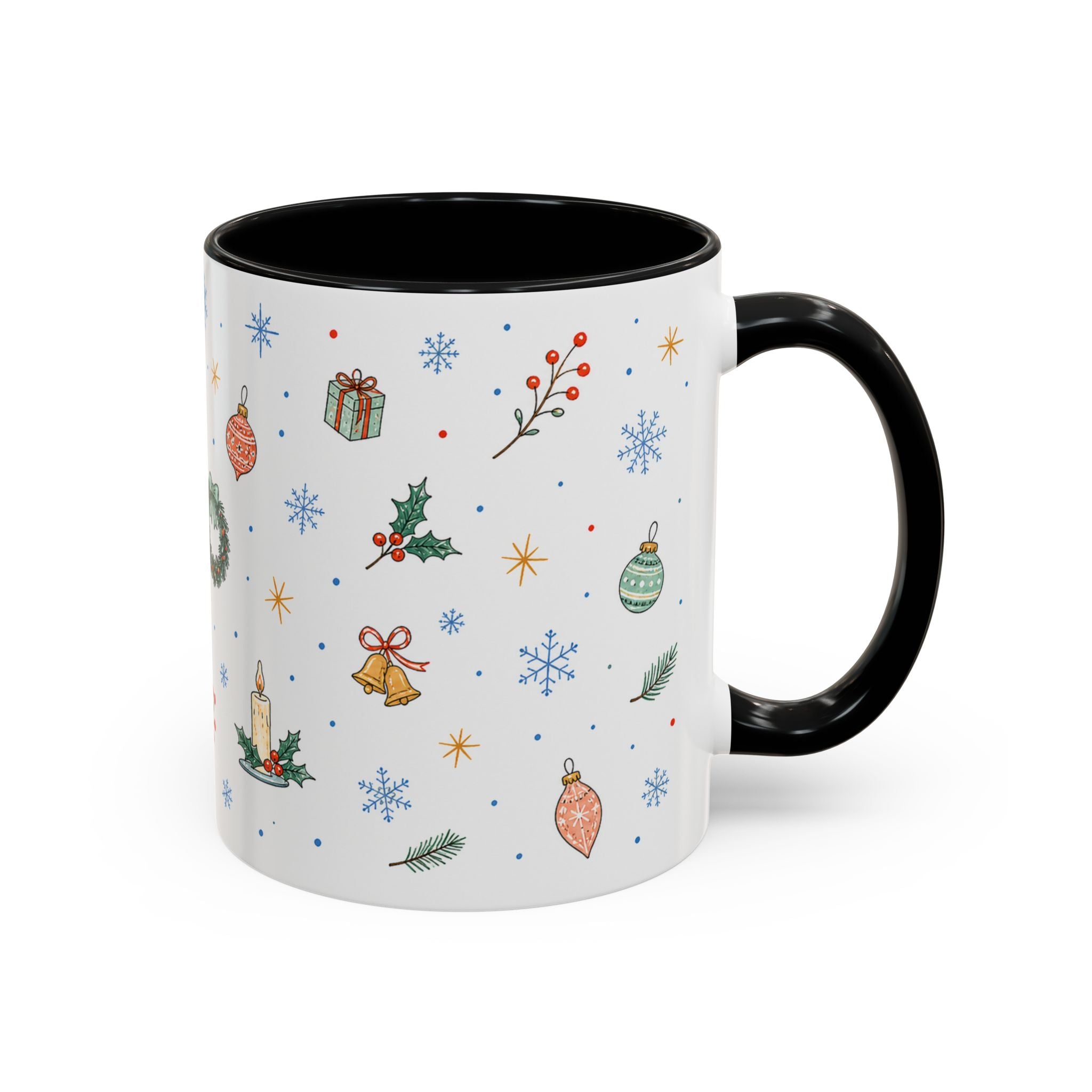 Christmas Ornament Mug | Snowflake Watercolor Holiday Gift | Accent Cup 11oz 15oz