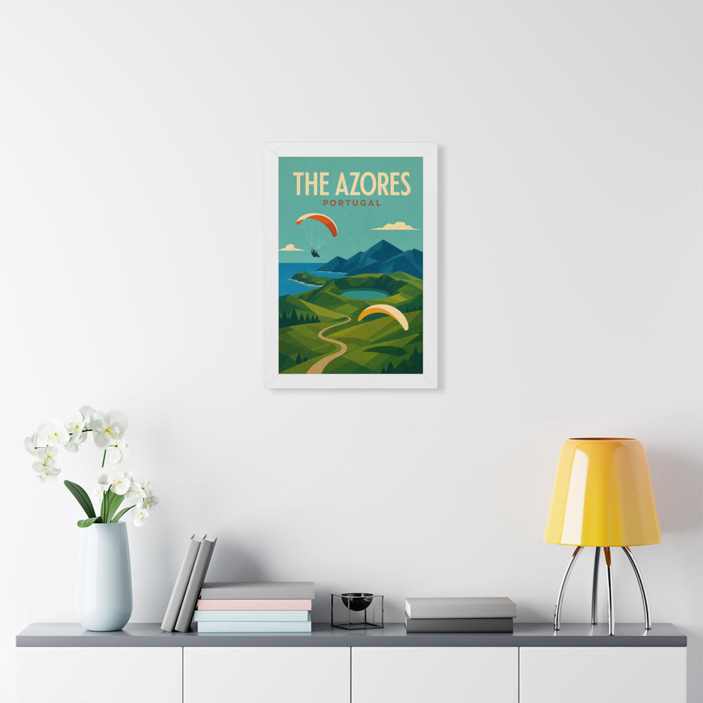 Azores Portugal Framed Poster | Vintage Travel Wall Art | Black Walnut White Frame | 16x24 20x30