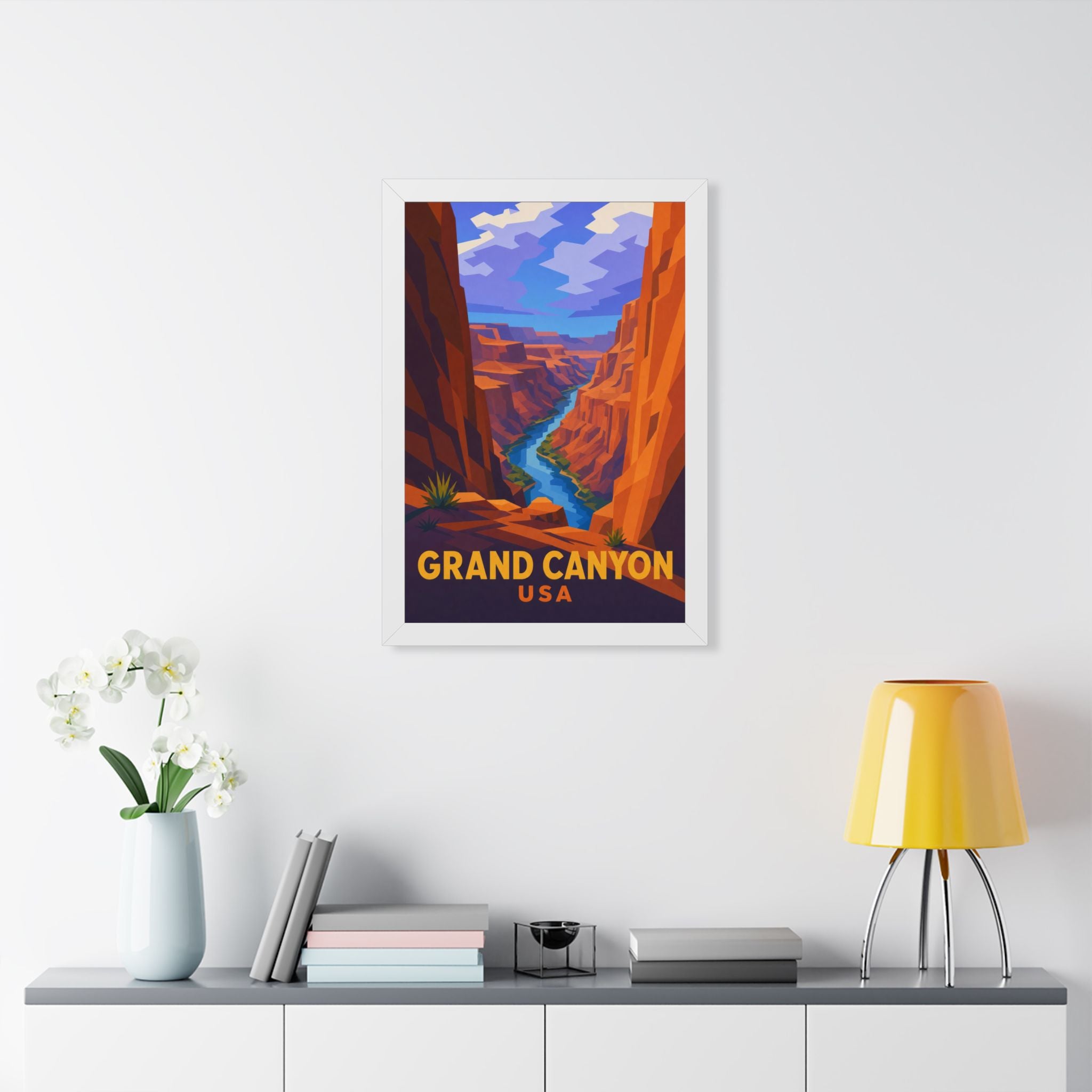 Grand Canyon United States Framed Poster | Vintage Travel Wall Art | Black Walnut White Frame | 16x24 20x30