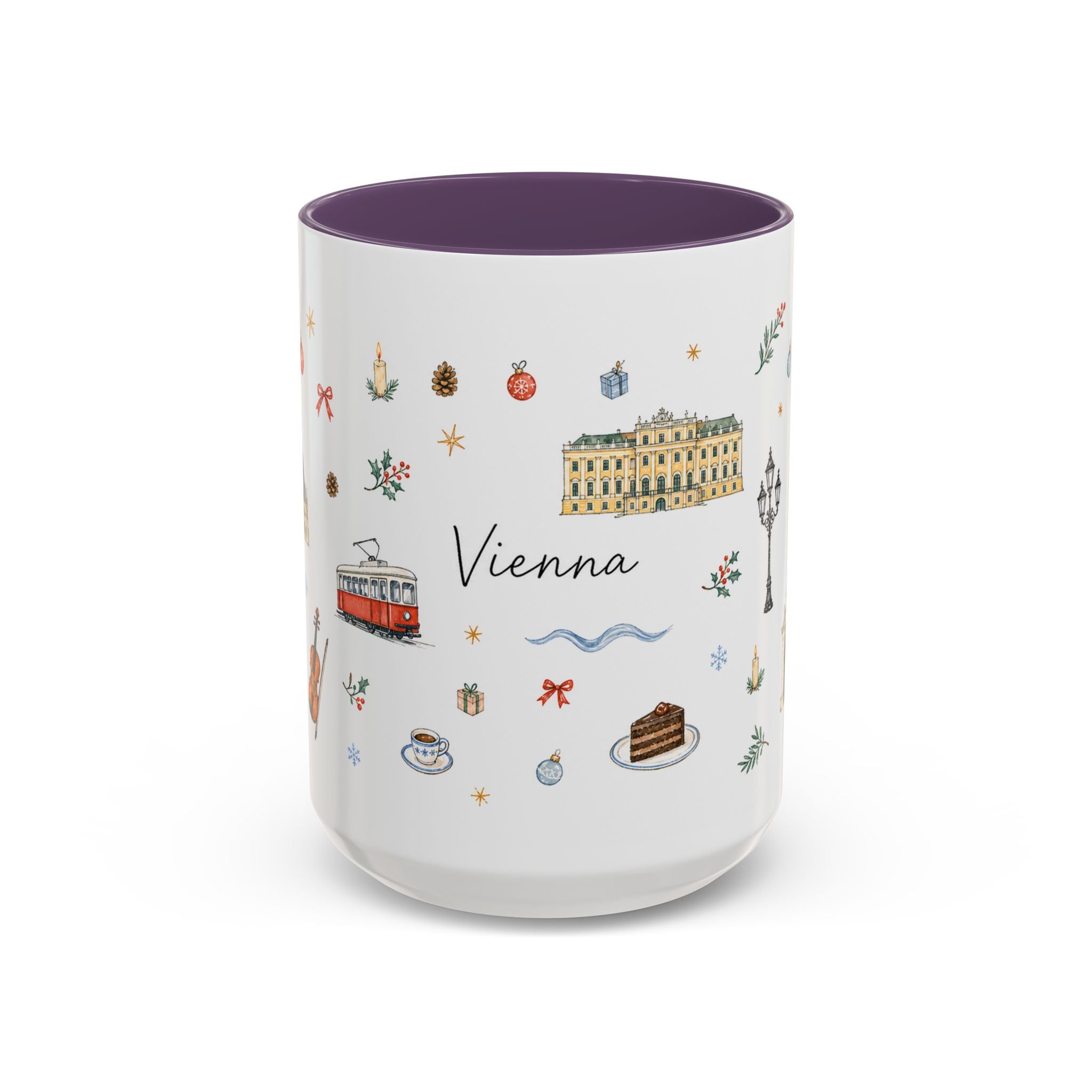 Vienna Christmas Mug | Watercolor Travel Souvenir | Holiday Gift | Accent Ceramic Coffee Cup 11oz 15oz