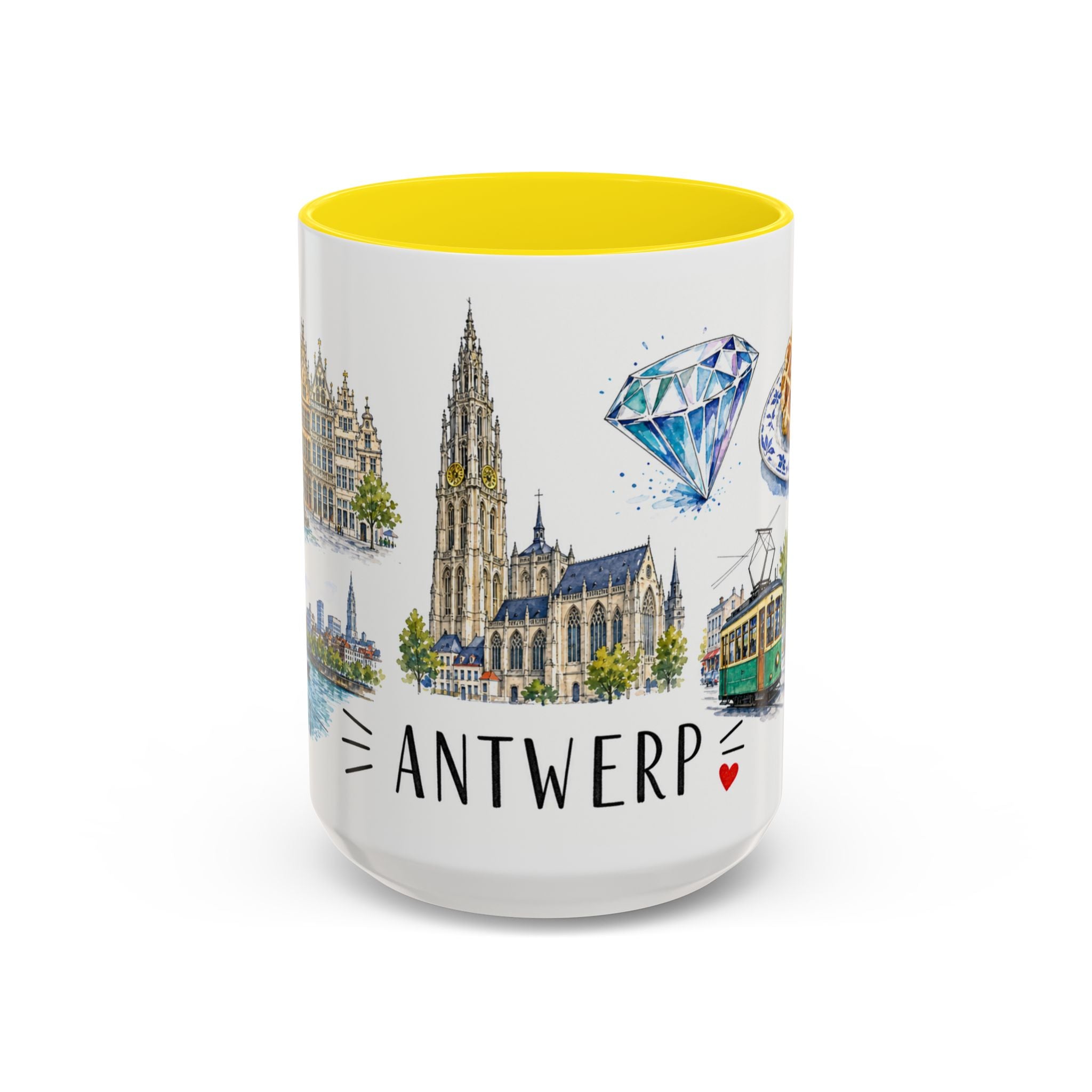 Antwerp Illustrated Travel Mug | City Souvenir Accent Coffee Mug | 11oz 15oz Ceramic Cup