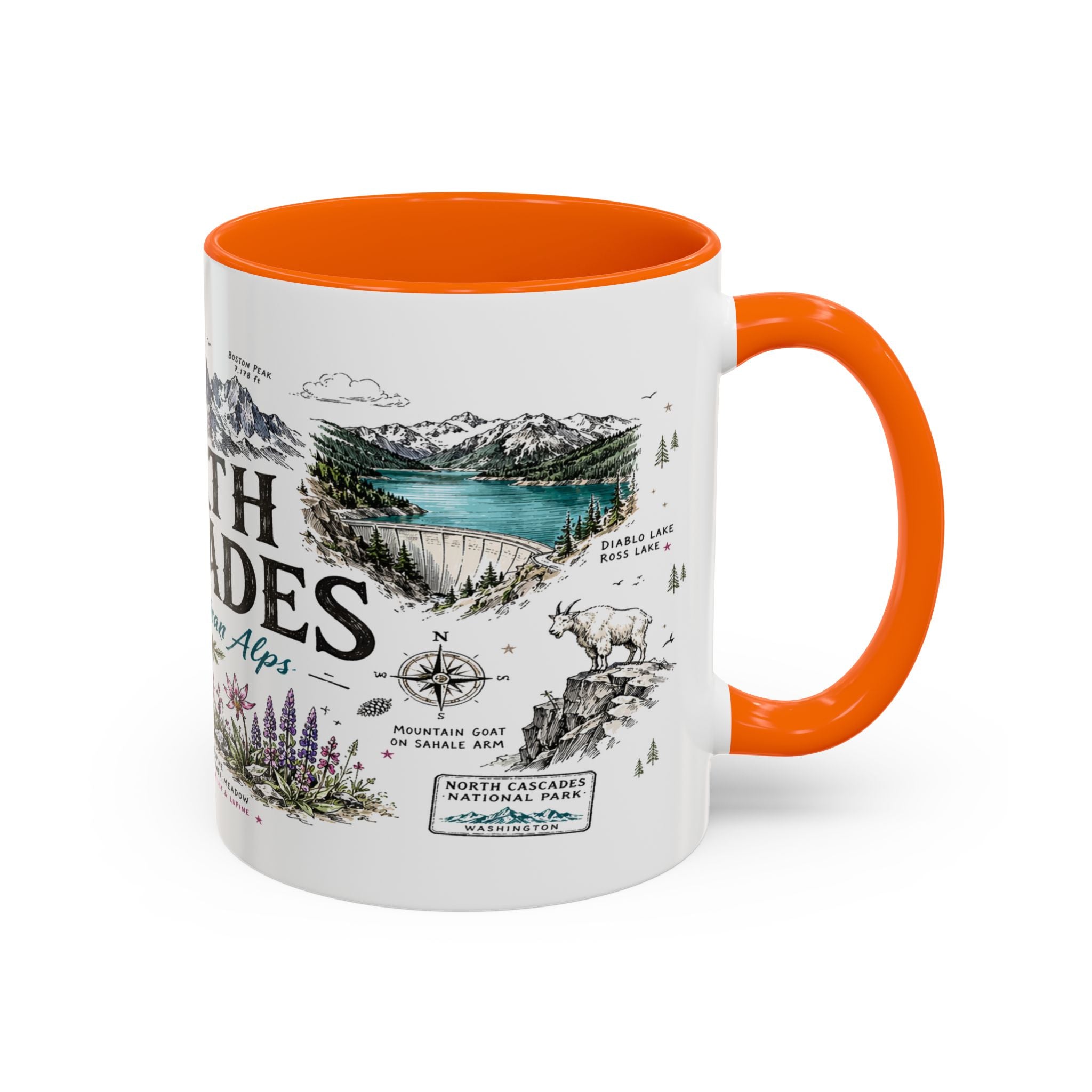 North Cascades National Park Coffee Mug | Washington Alpine Glacier Hiking Gift | Accent Color Ceramic 11oz 15oz