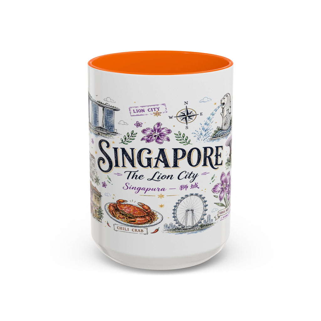 Singapore Coffee Mug | Asia Souvenir Travel Gift | Accent Color Ceramic 11oz 15oz