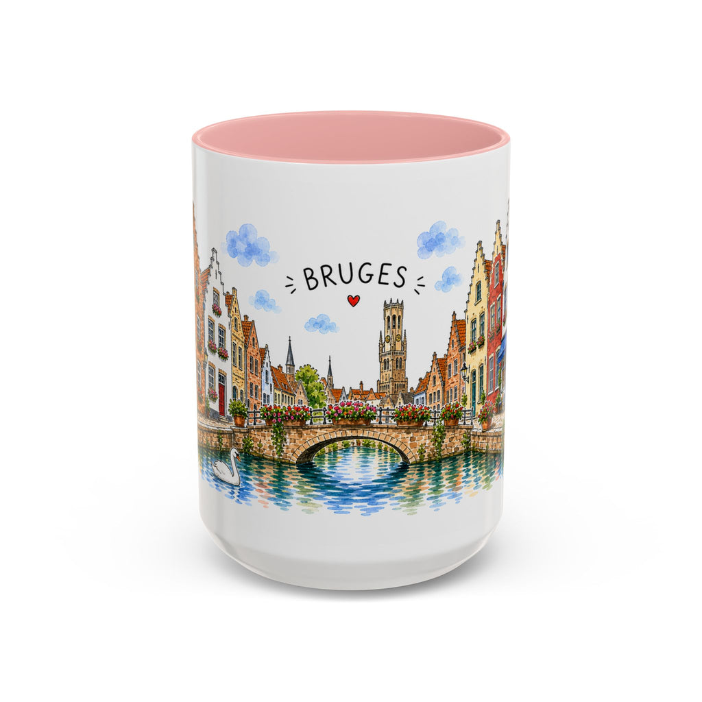 Bruges Illustrated Travel Mug | Belgium Souvenir Accent Coffee Mug | 11oz 15oz Ceramic Cup