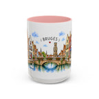 Bruges Illustrated Travel Mug | Belgium Souvenir Accent Coffee Mug | 11oz 15oz Ceramic Cup