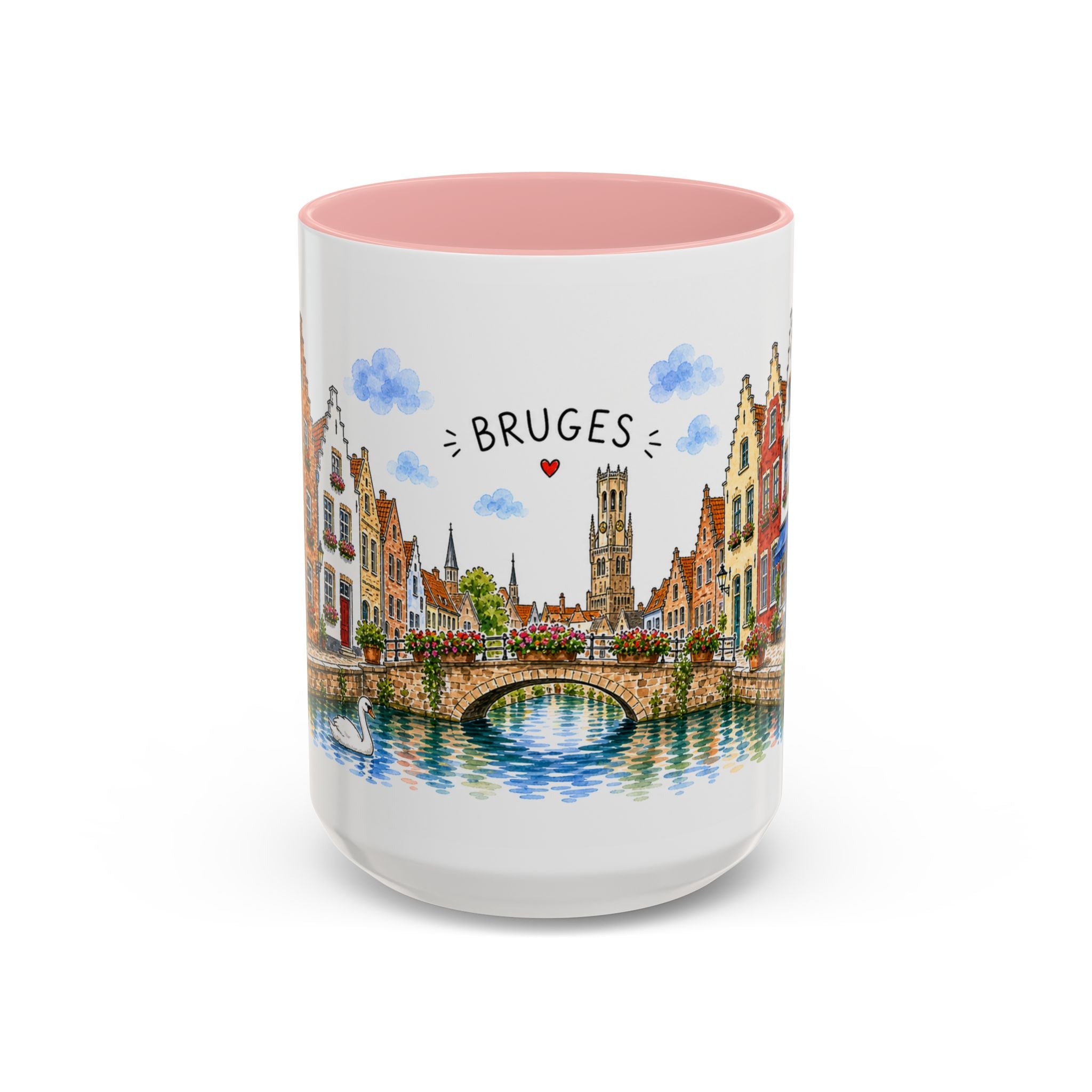 Bruges Illustrated Travel Mug | Belgium Souvenir Accent Coffee Mug | 11oz 15oz Ceramic Cup