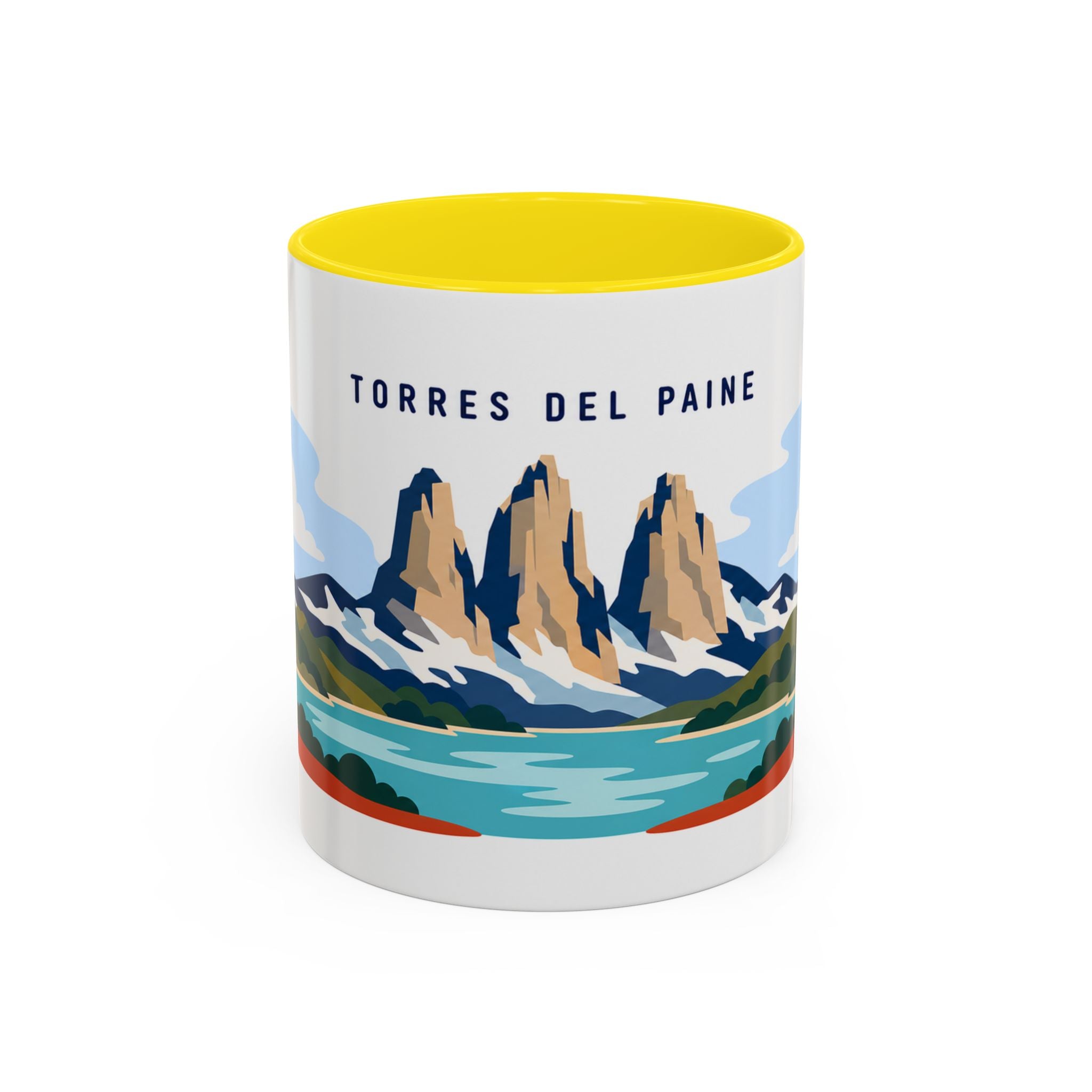 Torres del Paine Coffee Mug | Travel Destination Souvenir Gift | Accent Color Ceramic 11oz 15oz