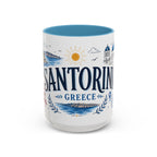 Santorini Coffee Mug | Travel Destination Souvenir Gift | Accent Color Ceramic 11oz 15oz