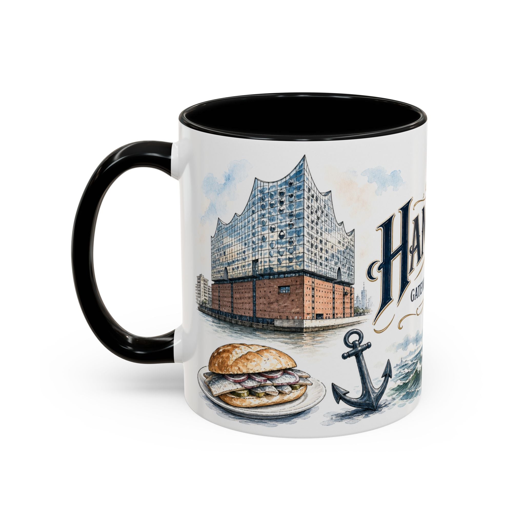 Hamburg Coffee Mug | Germany Travel Souvenir | Vintage Illustrated City Gift | 11 oz 15 oz Accent Mug