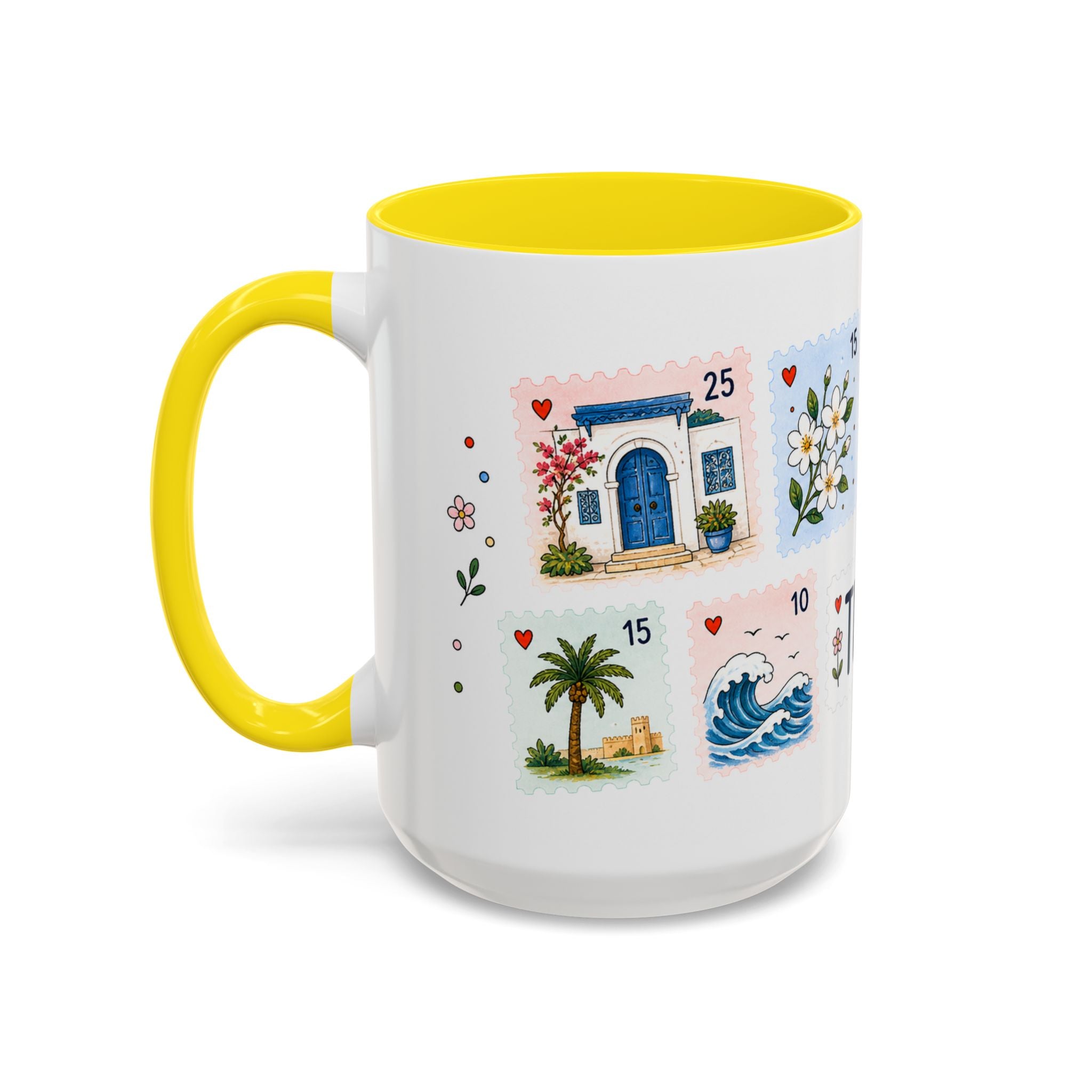 Tunis Coffee Mug | Postage Stamp Collage Mug | Travel Souvenir Accent Cup 11oz 15oz