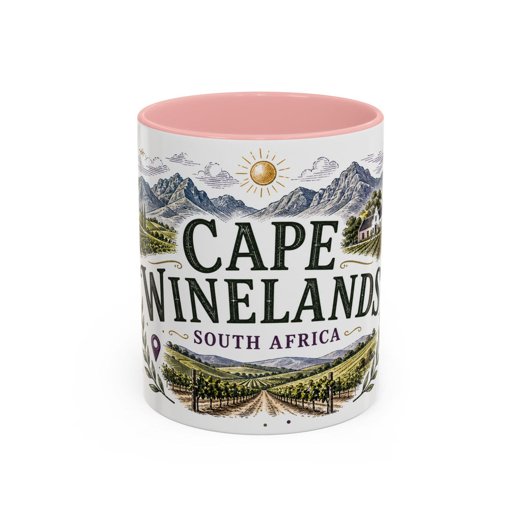 Cape Winelands Coffee Mug | Travel Destination Souvenir Gift | Accent Color Ceramic 11oz 15oz