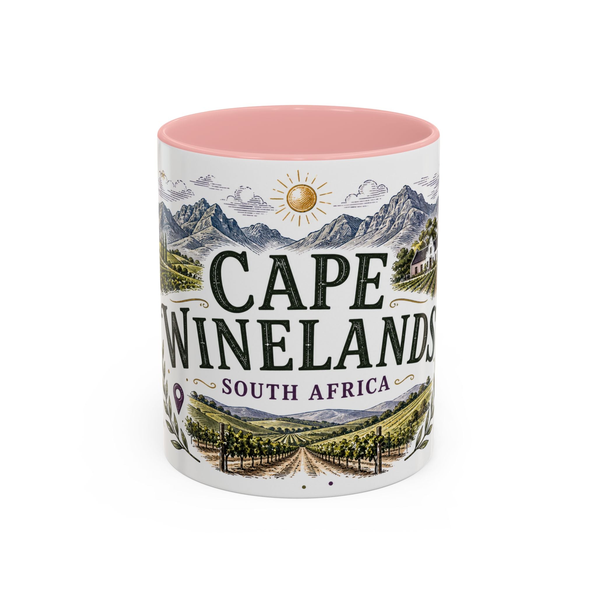 Cape Winelands Coffee Mug | Travel Destination Souvenir Gift | Accent Color Ceramic 11oz 15oz