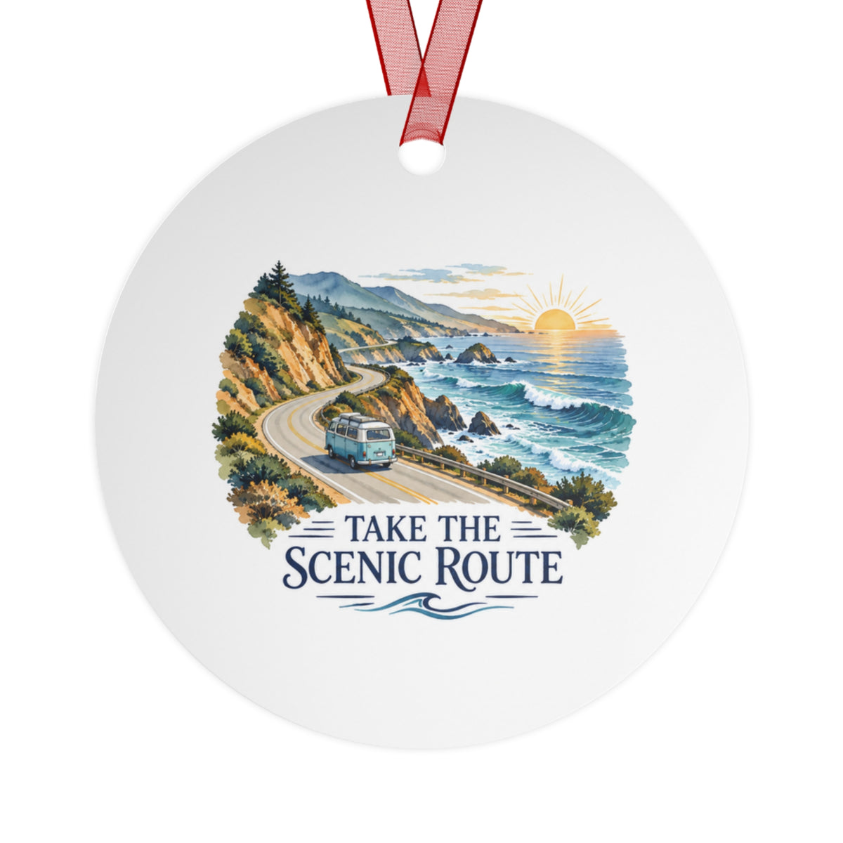 Take the Scenic Route Coastal Road Round Metal Ornament | Travel Gift