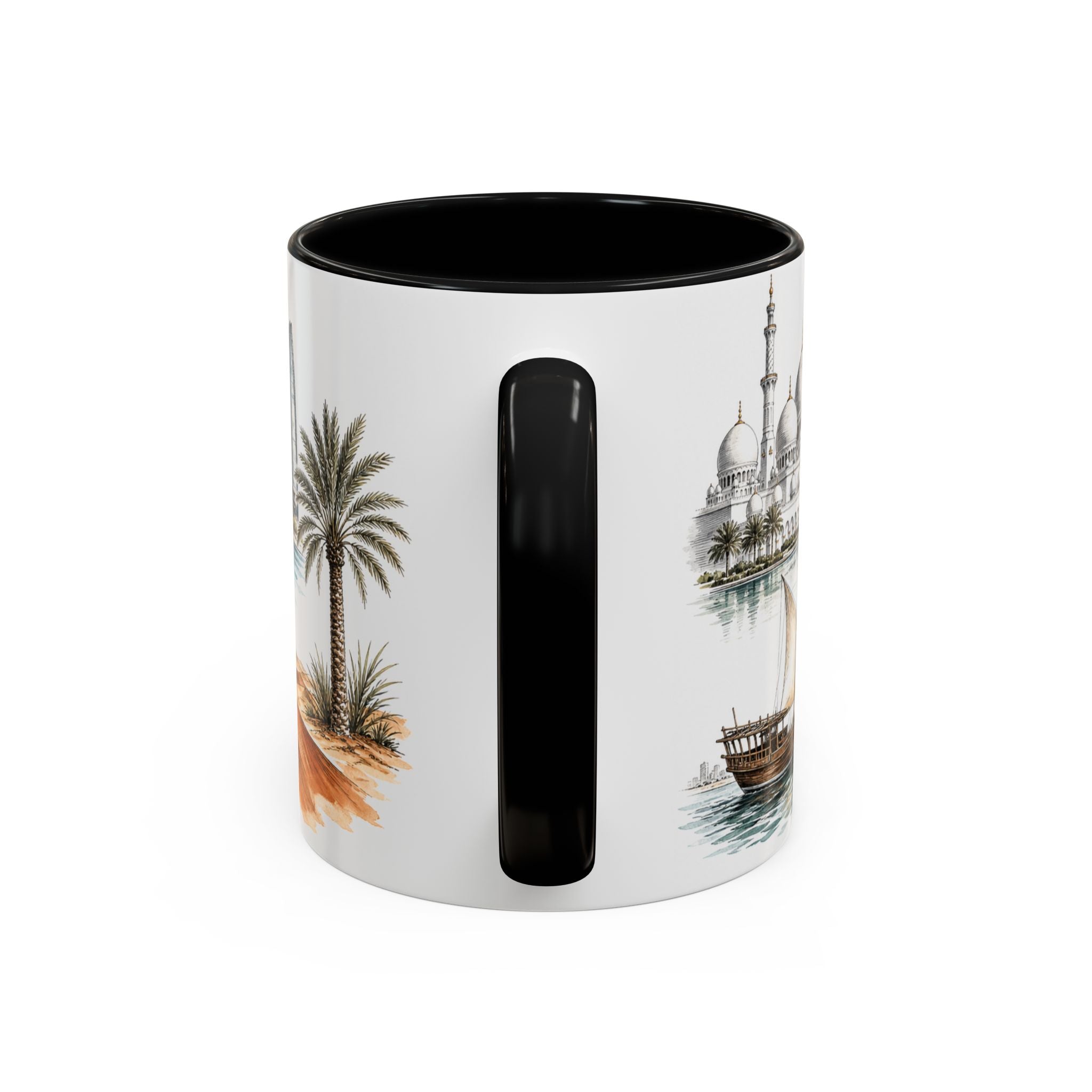 Abu Dhabi Coffee Mug | United Arab Emirates Travel Souvenir | Vintage Illustrated City Gift | 11 oz 15 oz Accent Mug