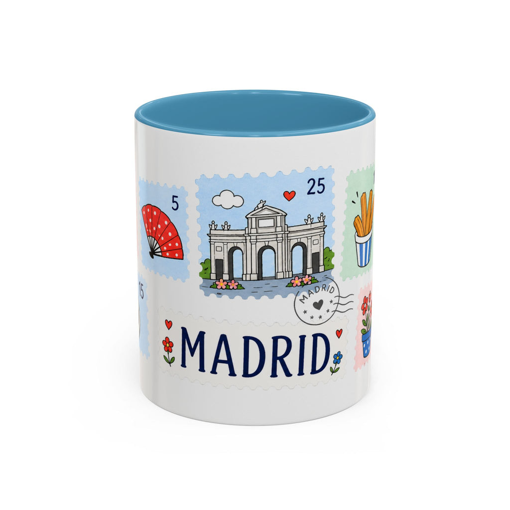 Madrid Coffee Mug | Postage Stamp Collage Mug | Travel Souvenir Accent Cup 11oz 15oz