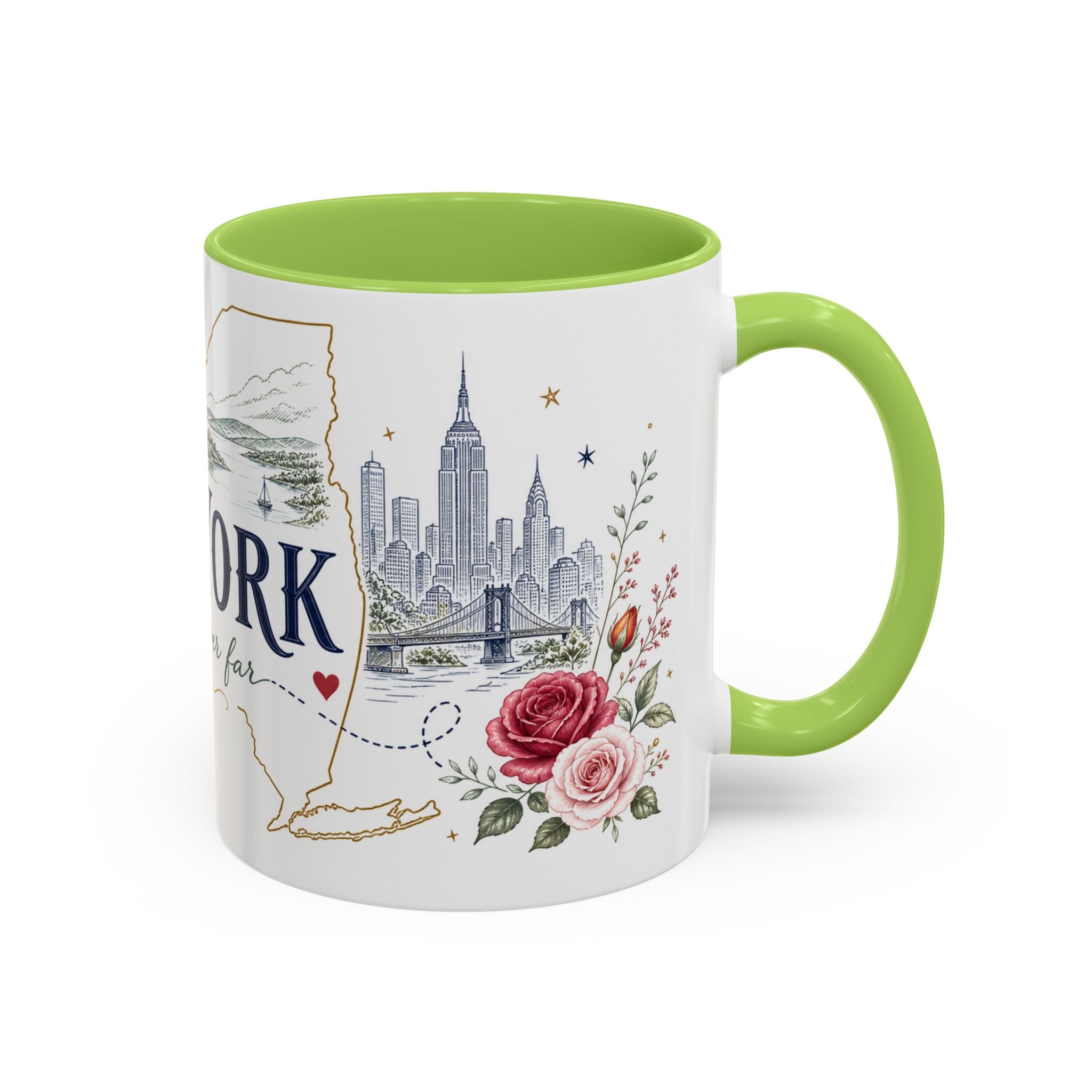 New York State Map Mug | Botanical Rose Accents, Long Distance Friendship Gift