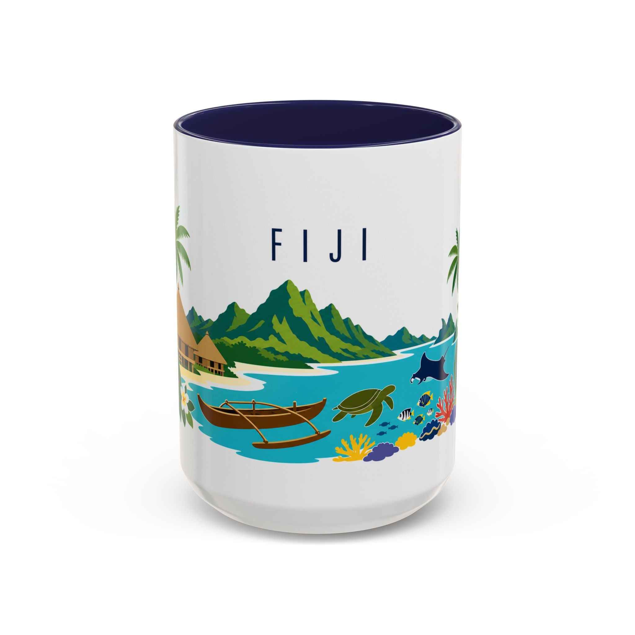 Fiji Coffee Mug | Travel Destination Souvenir Gift | Accent Color Ceramic 11oz 15oz