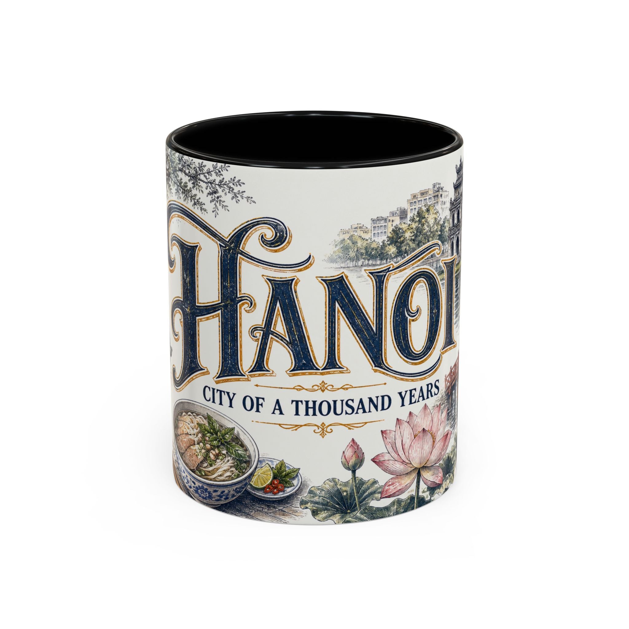 Hanoi Coffee Mug | Vietnam Travel Souvenir | Vintage Illustrated City Gift | 11 oz 15 oz Accent Mug